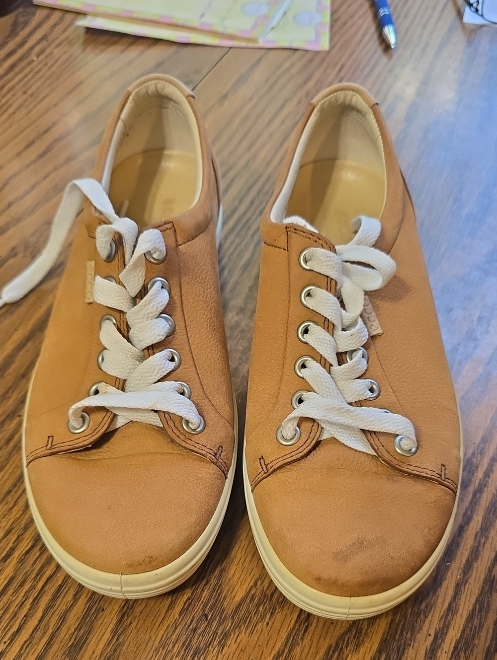 Ecco Women's Tan Leather Sneakers with White Laces